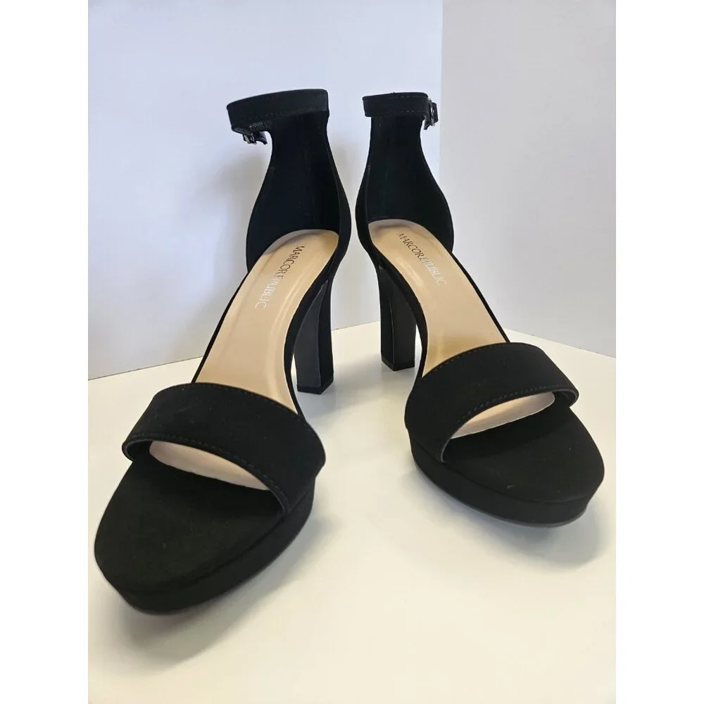 Stylish High Block Heel Women's Size 8 Open Toe Platform Ankle Strap Black Suede